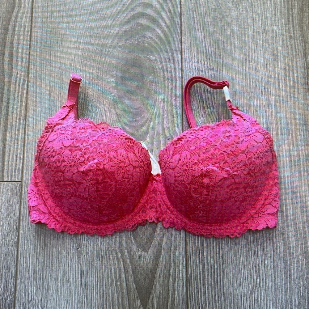 Vibrant Pink Lace Full-Coverage Bra